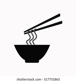 Bowl of noodles with a pair of chopsticks icon 