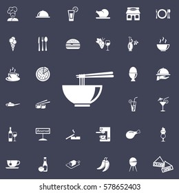 Bowl of noodles with a pair of chopsticks icon. restaurant set of icons