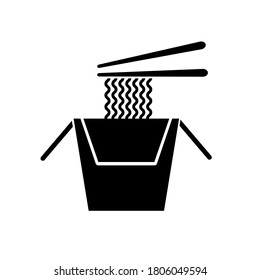 Bowl of noodles with a pair of chopsticks, noodle icon, logo isolated on white background