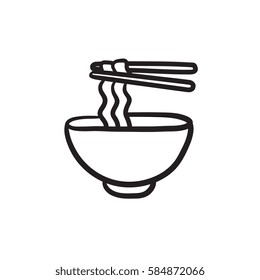Bowl of noodles with pair chopsticks vector sketch icon isolated on background. Hand drawn Bowl of noodles with pair chopsticks icon. Bowl of noodles sketch icon for infographic, website or app.