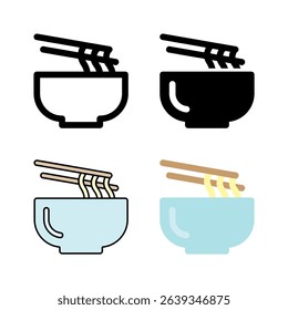 A bowl of noodles or pasta icon set, perfect for representing Asian cuisine, Italian food, and carbohydrate dishes.