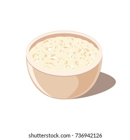 Bowl of oatmeal porridge on white background isolated. Vector illustration flat design