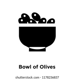 Bowl of Olives icon vector isolated on white background, logo concept of Bowl of Olives sign on transparent background, filled black symbol