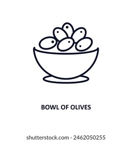 bowl of olives outline icon.  Thin line icon from bistro and restaurant collection. Editable vector isolated on white background