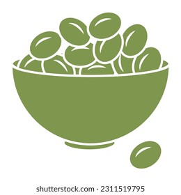 A bowl with olives. Simple icon . Vector illustration isolated on white background.