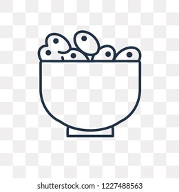 Bowl of Olives vector outline icon isolated on transparent background, high quality linear Bowl of Olives transparency concept can be used web and mobile