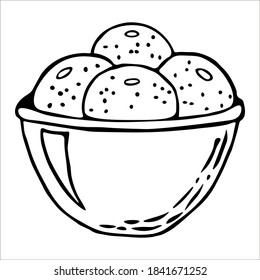 Eine Schüssel Orangen. Einfach doodle Vektorgrafik. Handgezeichnet.
