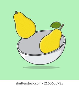 Bowl Of Pear Cartoon Vector Illustration. Pear Fruit Flat Icon Outline