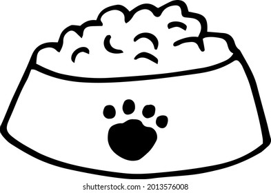 bowl with pet food icon. hand drawn doodle. vector, scandinavian, nordic, minimalism monochrome