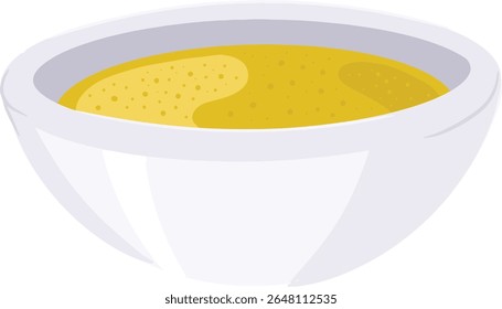 Tigela com sopa de abóbora ou queijo, sopa de creme mão desenhada isolada no branco. Jantar de saúde em prato branco. Desenho de mão de nutrição adequada. Ícone de vetor isolado no fundo branco.