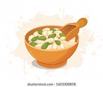 a bowl of pumpkin seeds vector illustration  on white background