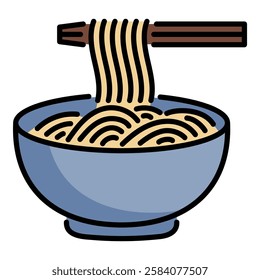 a bowl of ramen colour fill vector line icon with editable stroke 