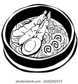 A bowl of ramen in line art style 