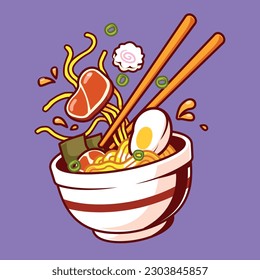 Bowl of ramen noodle vector