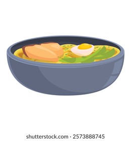 Bowl of ramen noodles being served with salmon, egg and green onions