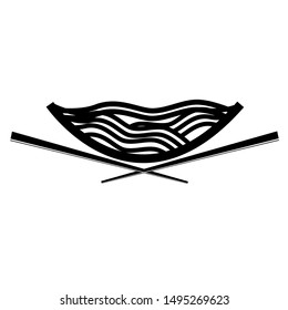 a bowl of ramen noodles with a chopstick simple logo.