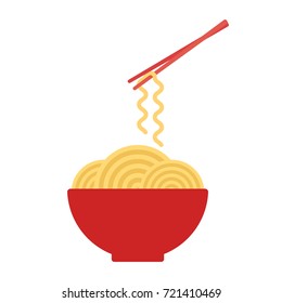 Tazón con fideos ramen. Palos con fideos. Comida coreana, japonesa, china. Ilustración del vector