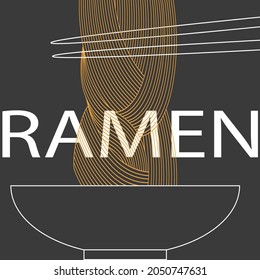 A bowl of ramen noodles. Noodles are eaten with wooden sticks.