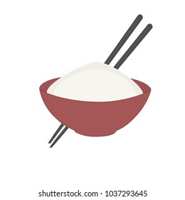 A bowl of rice with chopsticks behind it.  Transparent background in vector file.