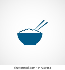 Bowl With Rice And Chopsticks Blue Flat Icon On White Background