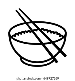 Bowl of rice with chopsticks Chinese food line art vector icon for apps and websites