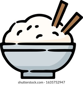 Bowl Of Rice With Chopsticks Doodle Sketch Icon