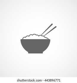 Bowl With Rice And Chopsticks Flat Icon On White Background