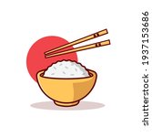 Bowl With Rice And Chopsticks Flat Vector Illustration Icon On White Background for web, landing page, sticker, banner