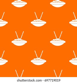 Bowl of rice with chopsticks pattern repeat seamless in orange color for any design. Vector geometric illustration