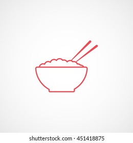Bowl With Rice And Chopsticks Red Line Icon On White Background