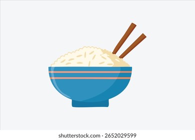 Tigela de Arroz com pauzinhos Simples Cozinha Asiática Ilustração no Fundo Branco