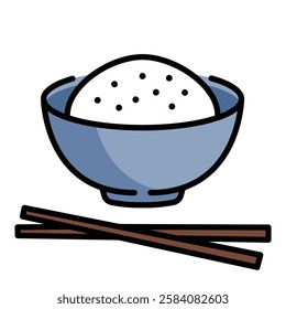 a bowl of rice colour fill vector line icon with editable stroke 