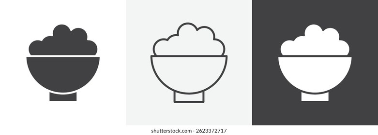 Bowl rice flat and liner vector icons set