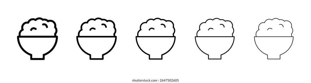 Bowl rice icon graphic set. trendy stroke line style