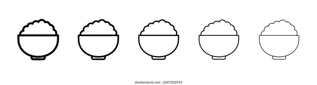 Bowl rice icon graphic set. trendy stroke line style
