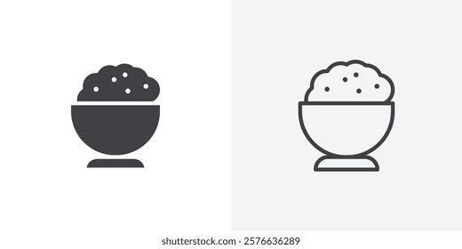 Bowl rice icon set in black flat solid and outlined style.