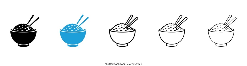 Bowl rice icons vector illustrations in black and blue colors for web and ui designs