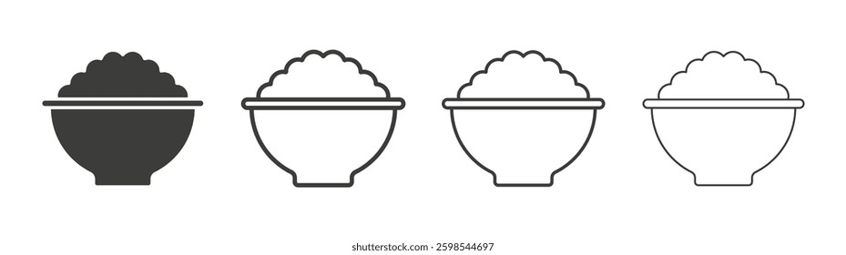 Bowl rice line icon vector illustration set.