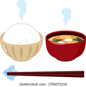 Bowl of rice and miso soup