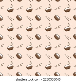 
Bowl with rice, seamless pattern, vector. Pattern of bowls with rice and chopsticks.