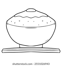 a bowl of rice and sunny side up eggs illustration hand drawn outline vector