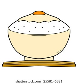 a bowl of rice and sunny side up eggs illustration hand drawn isolated vector