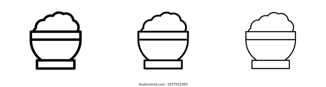 Bowl rice thin line vector icon set.