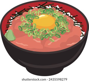 Bowl of rice topped with sashimi
Green onion toro bowl
Green onion tuna bowl