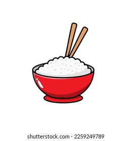 Bowl of rice vector illustration in cartoon style isolated on white background