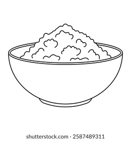 Bowl of rice vector illustration. Outline drawing of cooked rice in a bowl for food, Asian cuisine, and meal design.