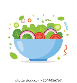 A bowl of salad, Food Illustration Flat Style Noodles vector illustration