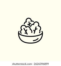 A bowl of salad. Lettuce salad on the plate. Healthy food icon. Restaurant and eating out concept. Vector