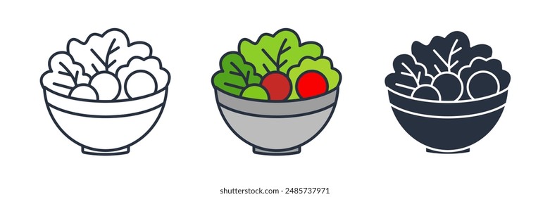 bowl of salad with lettuce, tomatoes, and cucumbers Icon symbol vector illustration isolated on white background