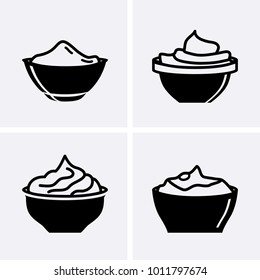 Bowl Sauce for mayonnaise, ketchup, yogurt and cream Icons. Vector set